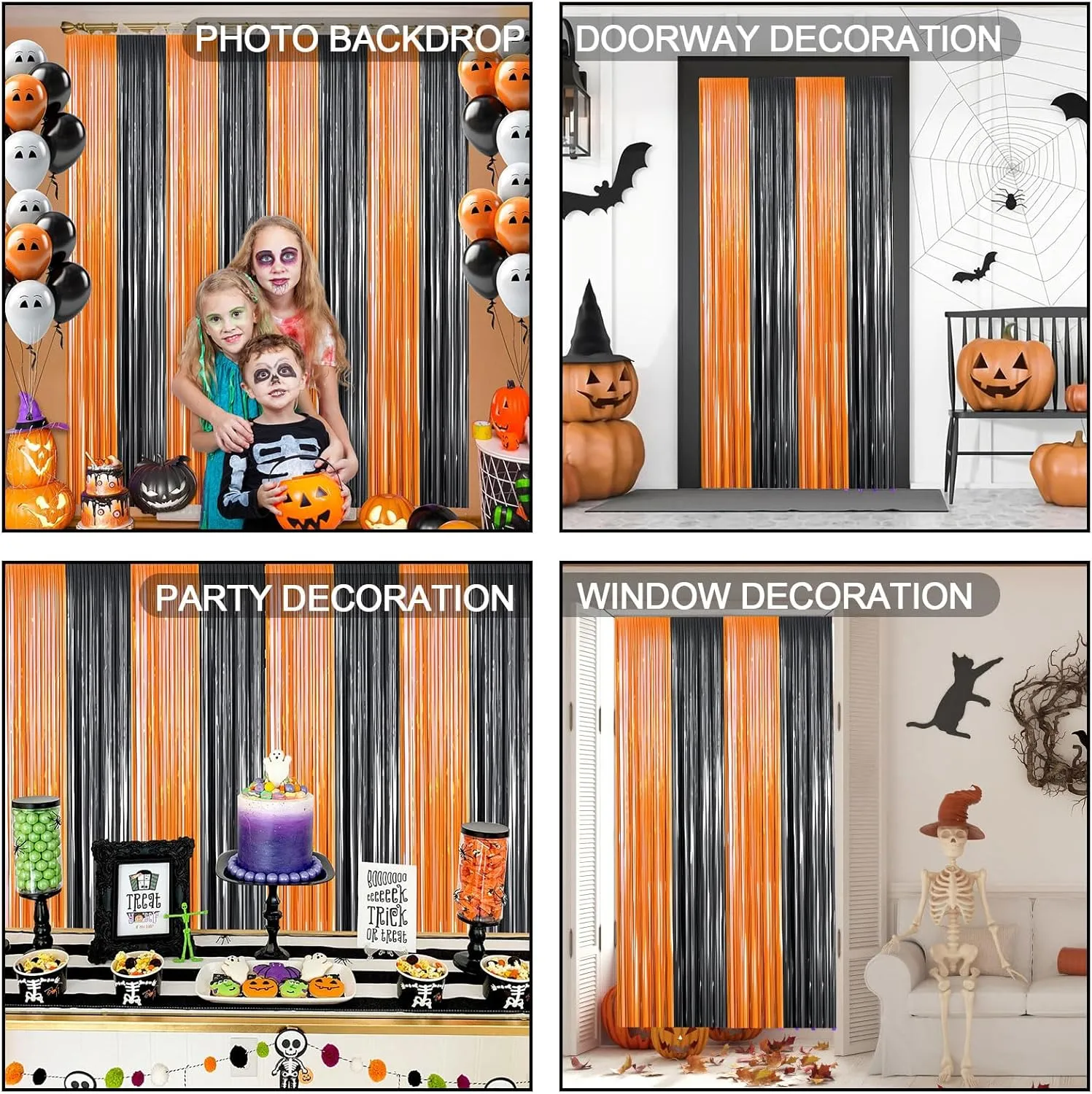 2 Packs 3ft x 8.4ft Orange Black Metallic Tinsel Foil Fringe Curtains Photo Booth Props for Halloween Birthday Bridal Shower Baby Shower Bachelorette Holiday Celebration Party Decorations