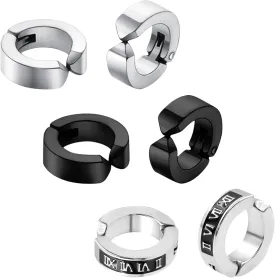 3 Pairs Clip on Earrings for Men, Non Pierced Earrings for Women and Men, Titanium Steel Fake Earrings, Cool Earrings Set for Gifts