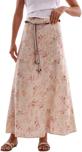 Amazhiyu Women's 100% Linen A-line Maxi Skirt with Matching Belt Summer Casual
