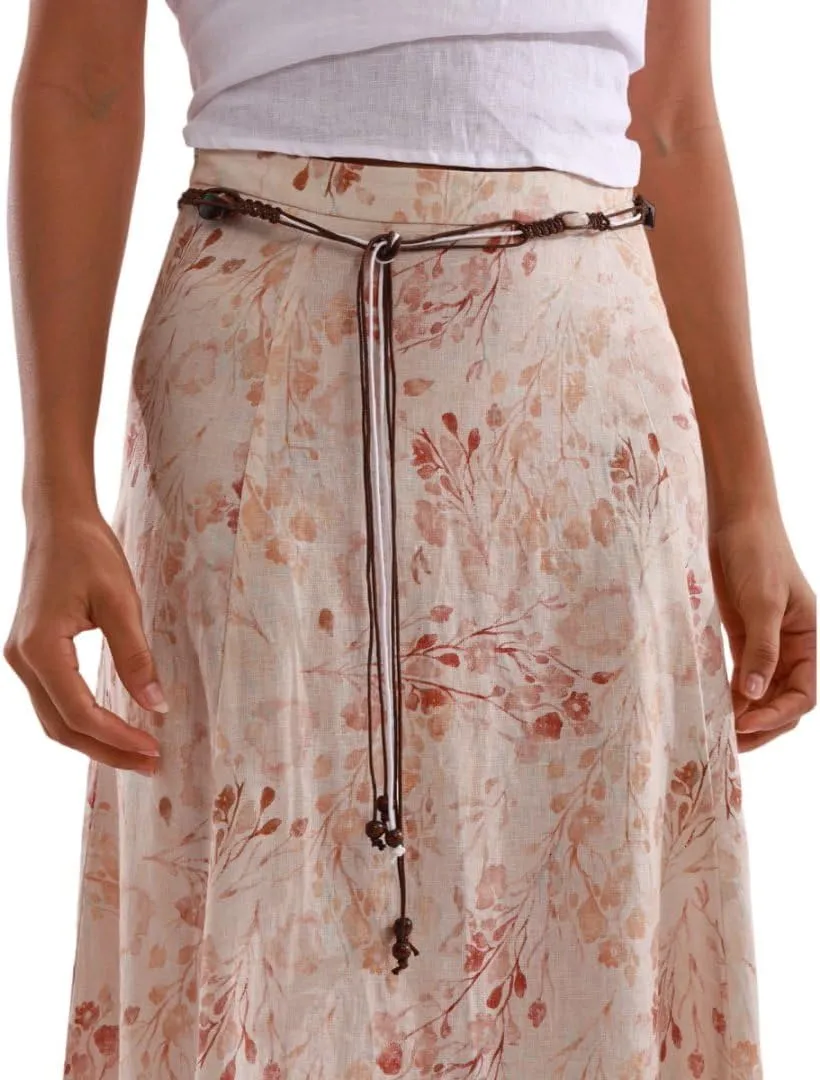 Amazhiyu Women's 100% Linen A-line Maxi Skirt with Matching Belt Summer Casual