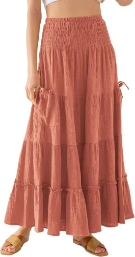 Amazhiyu Womens Maxi Boho Skirt Summer Flowy Renaissance Skirt with Pockets