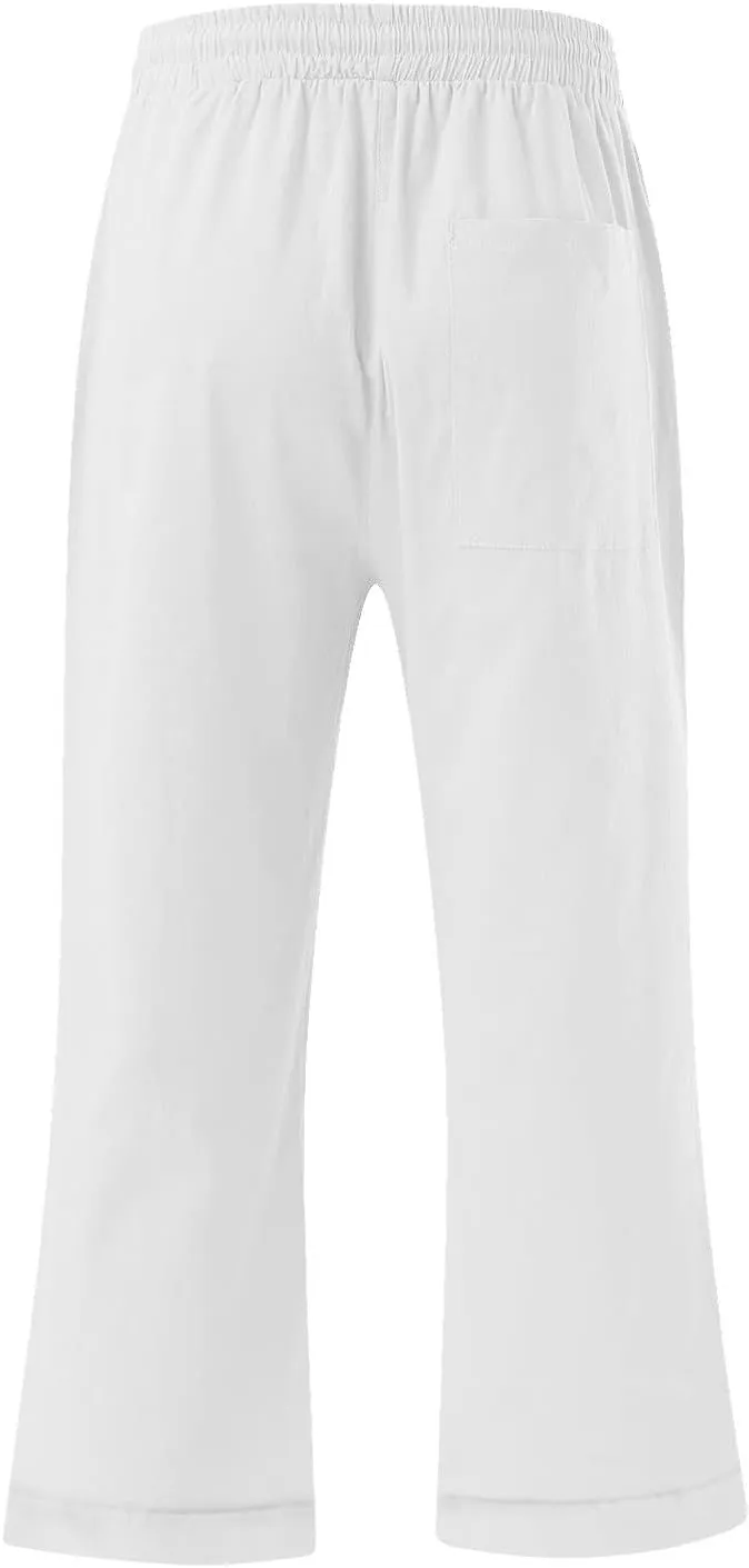 Anjikang Womens Capris for Summer Plus Size Lightweight Linen Capri Pants High Waisted Wide Leg Cropped Pants with Pockets