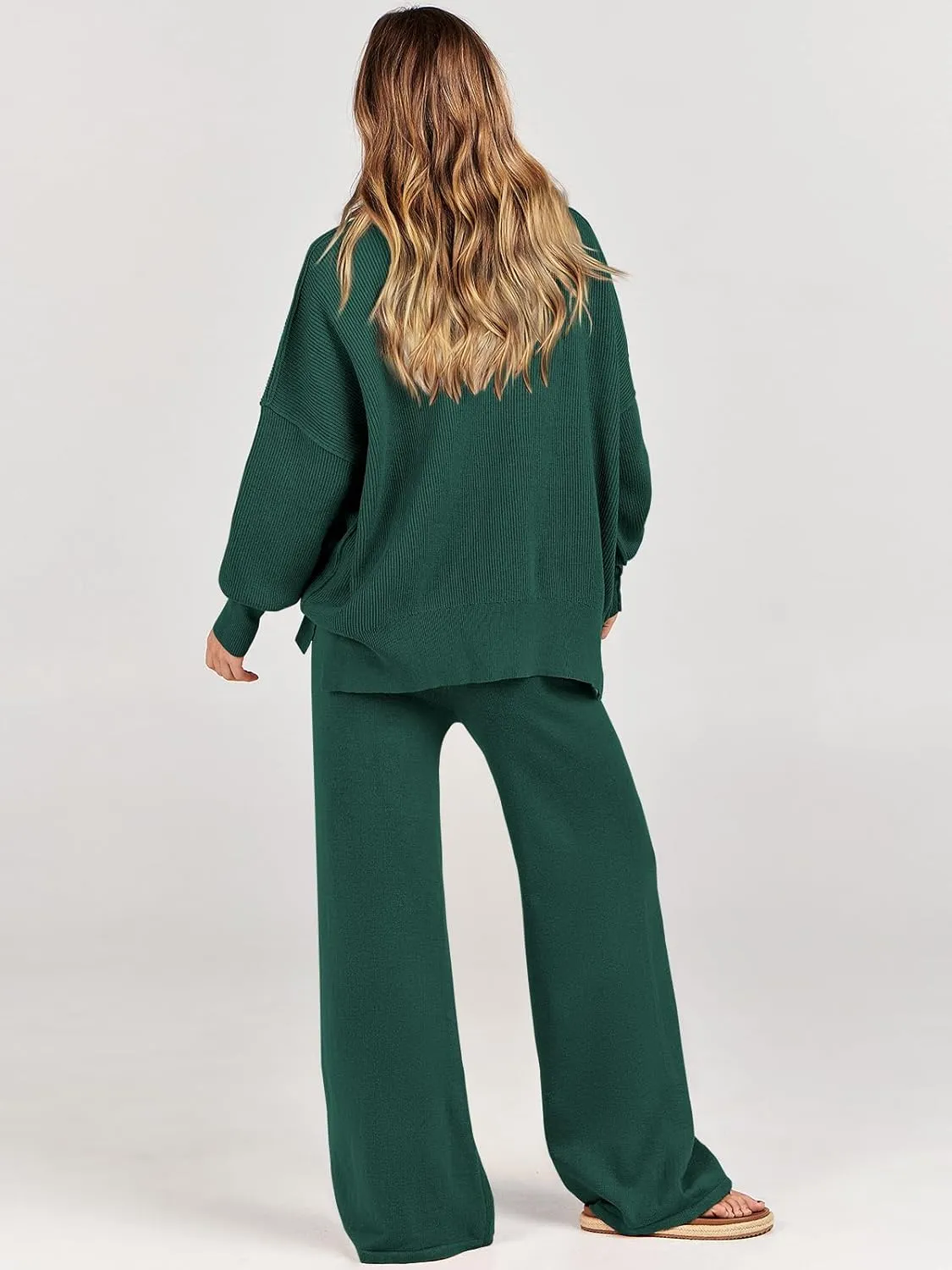 ANRABESS Women 2 Piece Outfits Oversized Chunky Knit Sweater Top Wide Leg Pants 2025 Fall Lounge Set Trendy Cozy Clothes