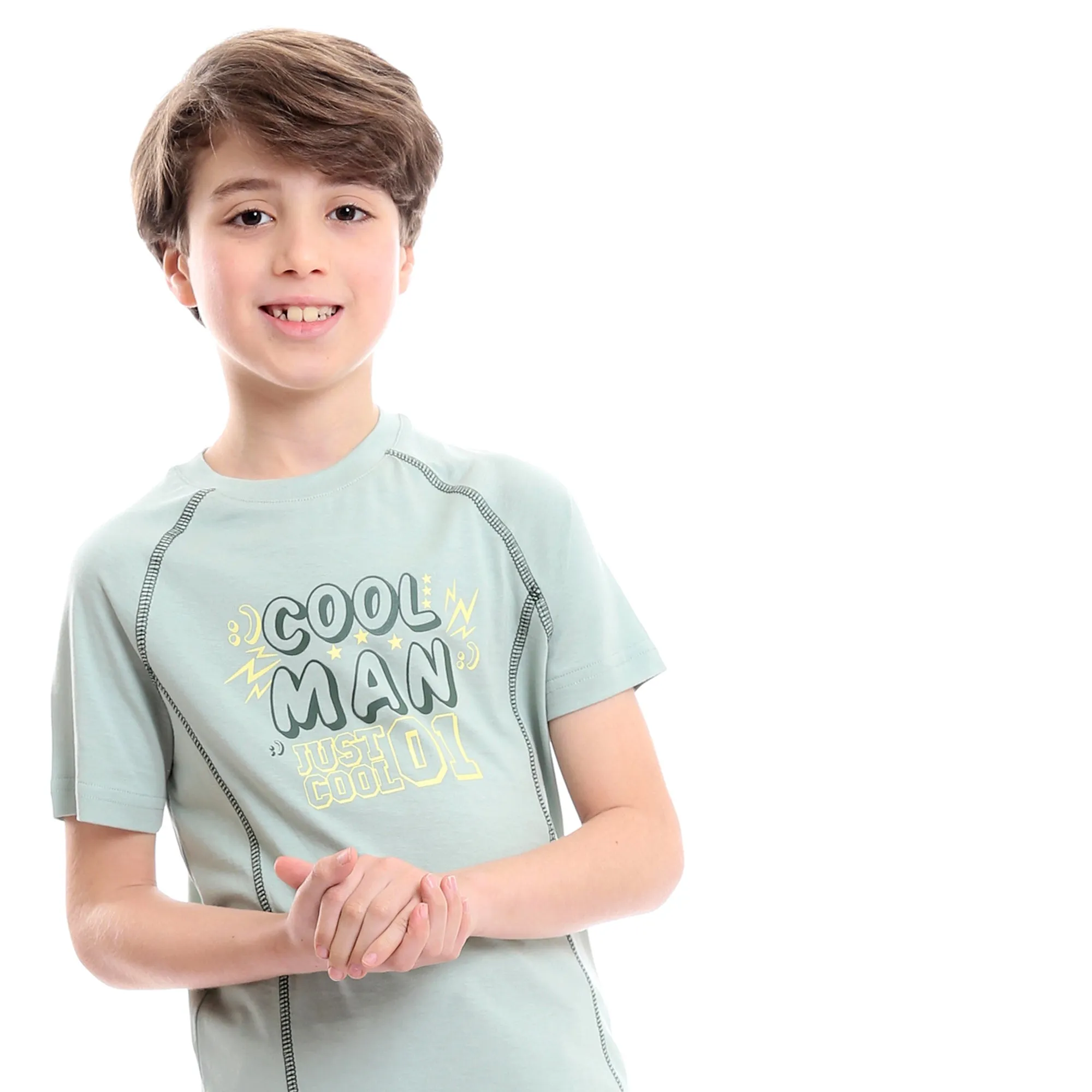 Boys "Cool Man" Print Olive Tee & Black Shades Shorts Pajama Set