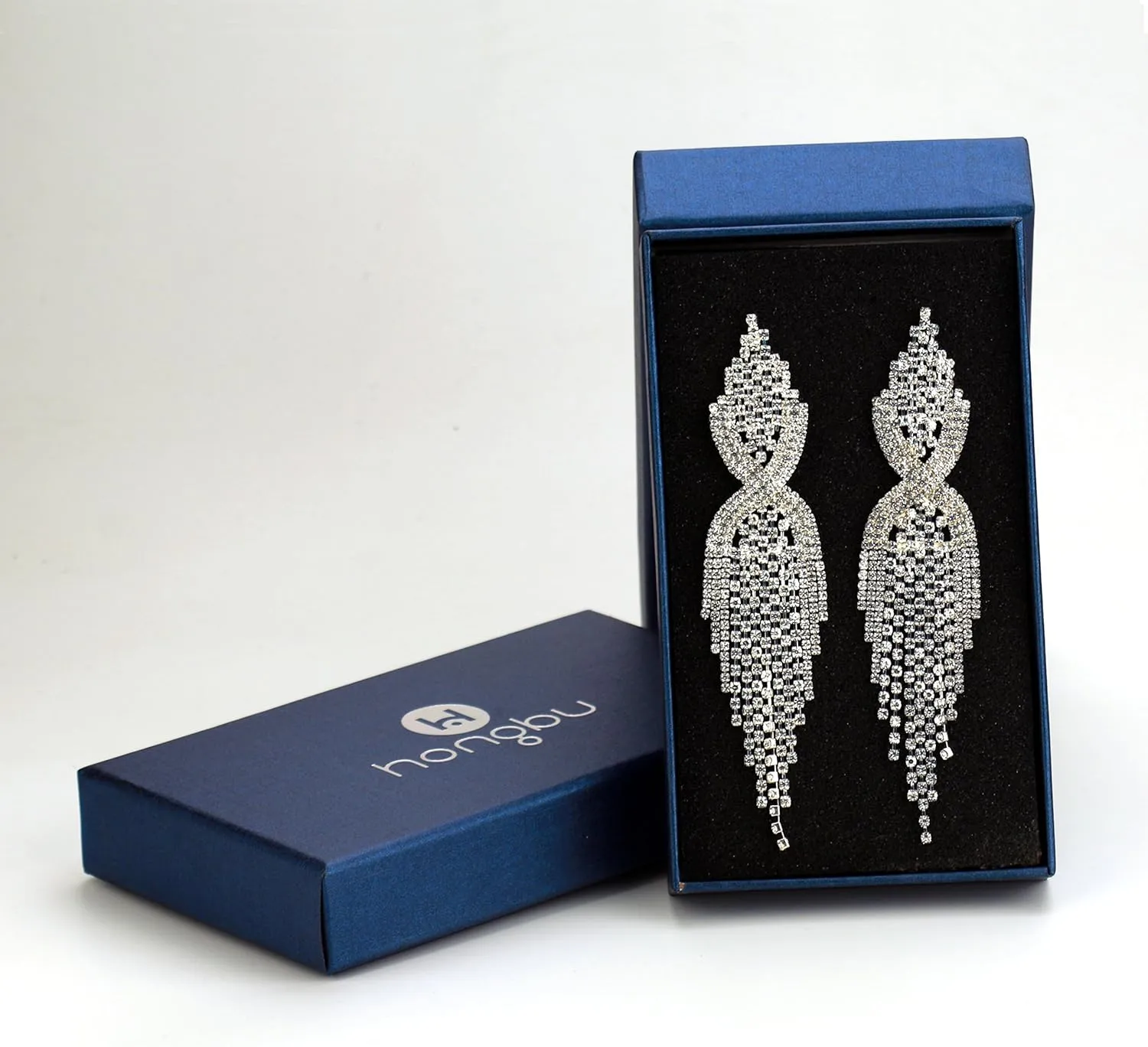 CHRAN Silver Teardrop Crystal Long Tassels Dangle Earrings Sparkling Rhinestone Ladies Gifts