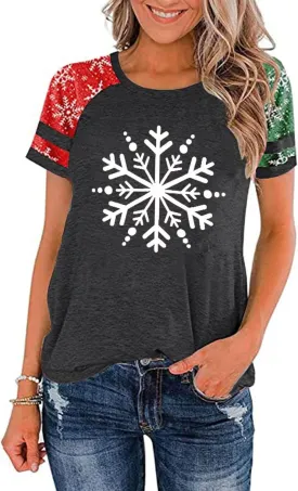 Christmas Shirt for Women Raglan Sleeve Graphic Xmas Festival Shirts Cute Holiday Trendy Tops Casual Tee Gift