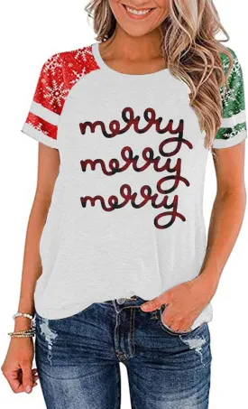 Christmas Shirt for Women Raglan Sleeve Graphic Xmas Festival Shirts Cute Holiday Trendy Tops Casual Tee Gift