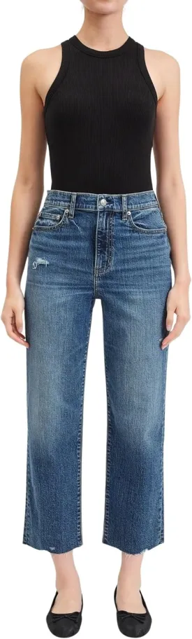 DAZE Women's Sundaze Crop High Rise Straight Leg Cropped Jeans
