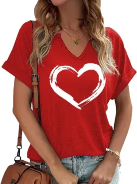 Earlymemb Womens Lover Heart Graphic V Neck Shirt Valentines Funny Couple Matching Casual Short Sleeve Tee Tops