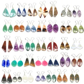 Earrings Set for Women - 5 Pairs Crystal Drop & Dangle Earrings, Assorted Natural Gemstones - Handcrafted