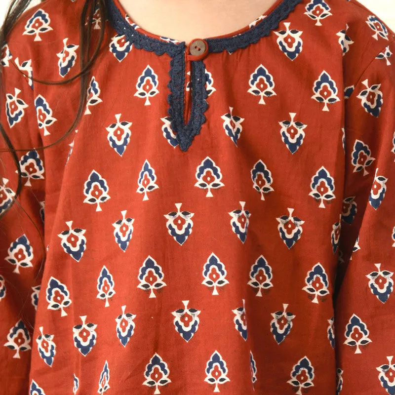 Festive Wear | Cotton Kurta Pyjama Set for Girls | Red