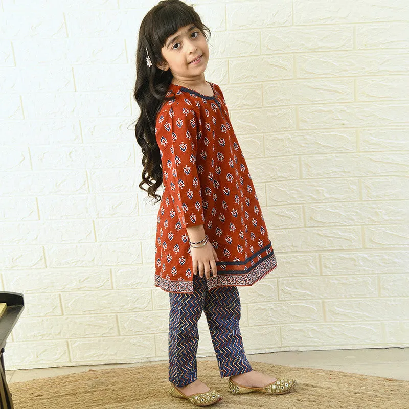 Festive Wear | Cotton Kurta Pyjama Set for Girls | Red