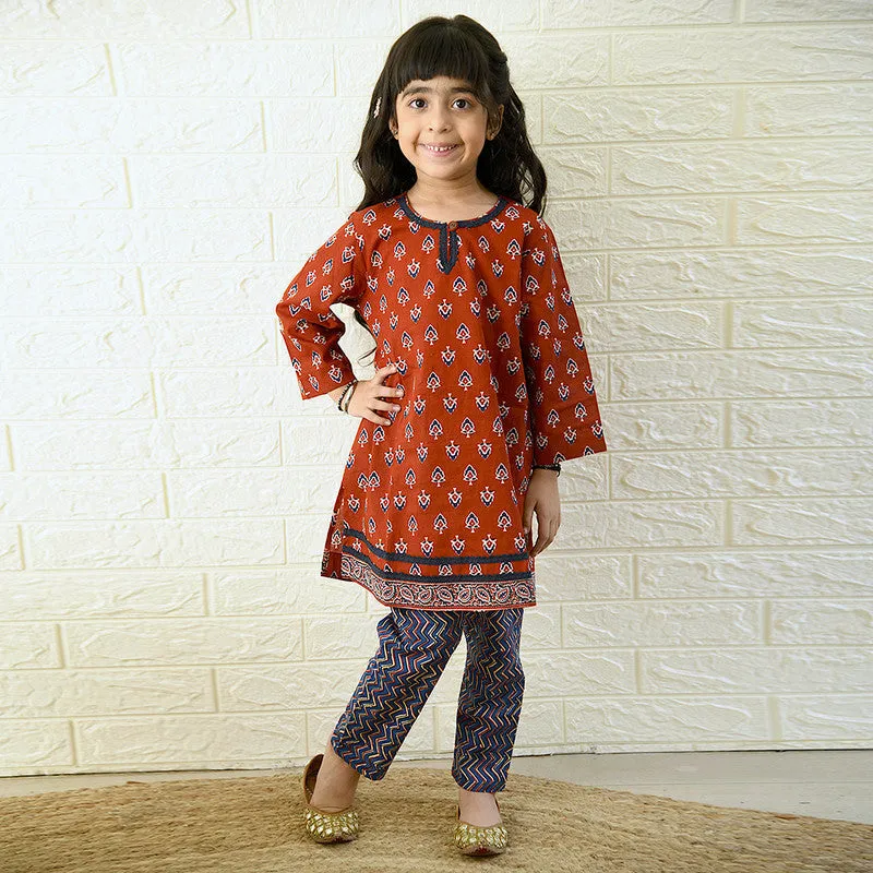Festive Wear | Cotton Kurta Pyjama Set for Girls | Red