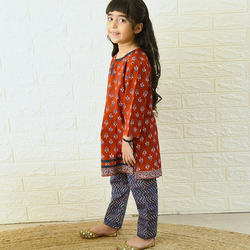 Festive Wear | Cotton Kurta Pyjama Set for Girls | Red