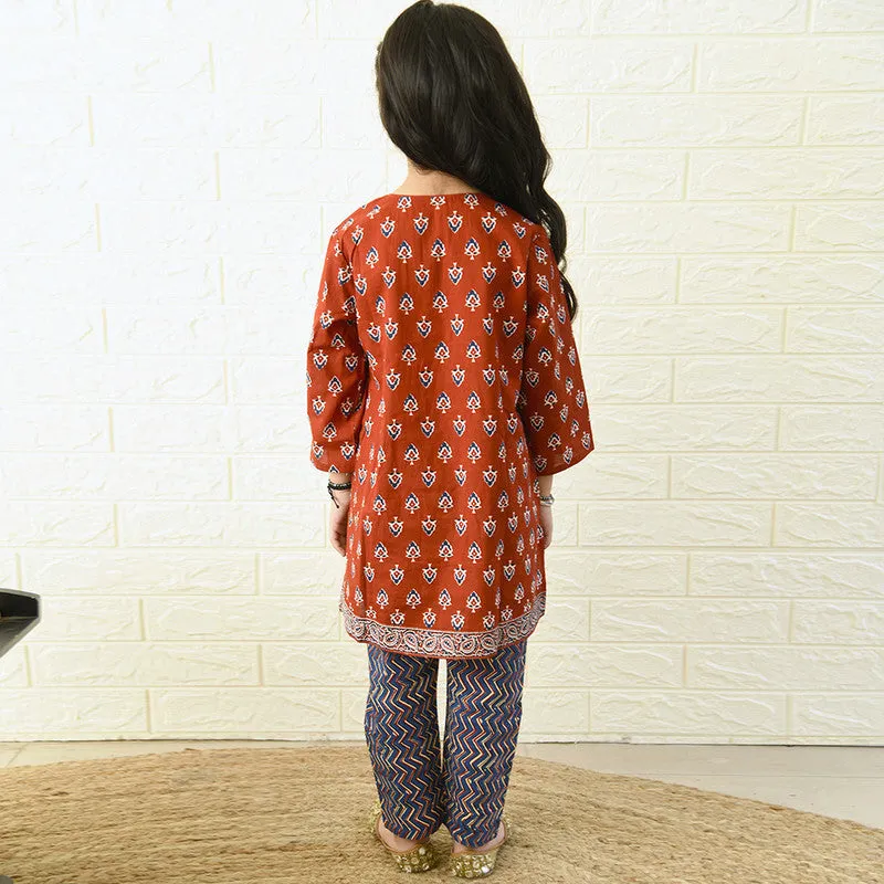 Festive Wear | Cotton Kurta Pyjama Set for Girls | Red