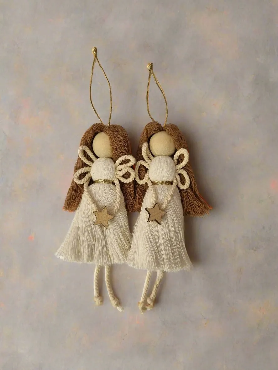 Handmade Natural Angel Macrame Christmas Decorations