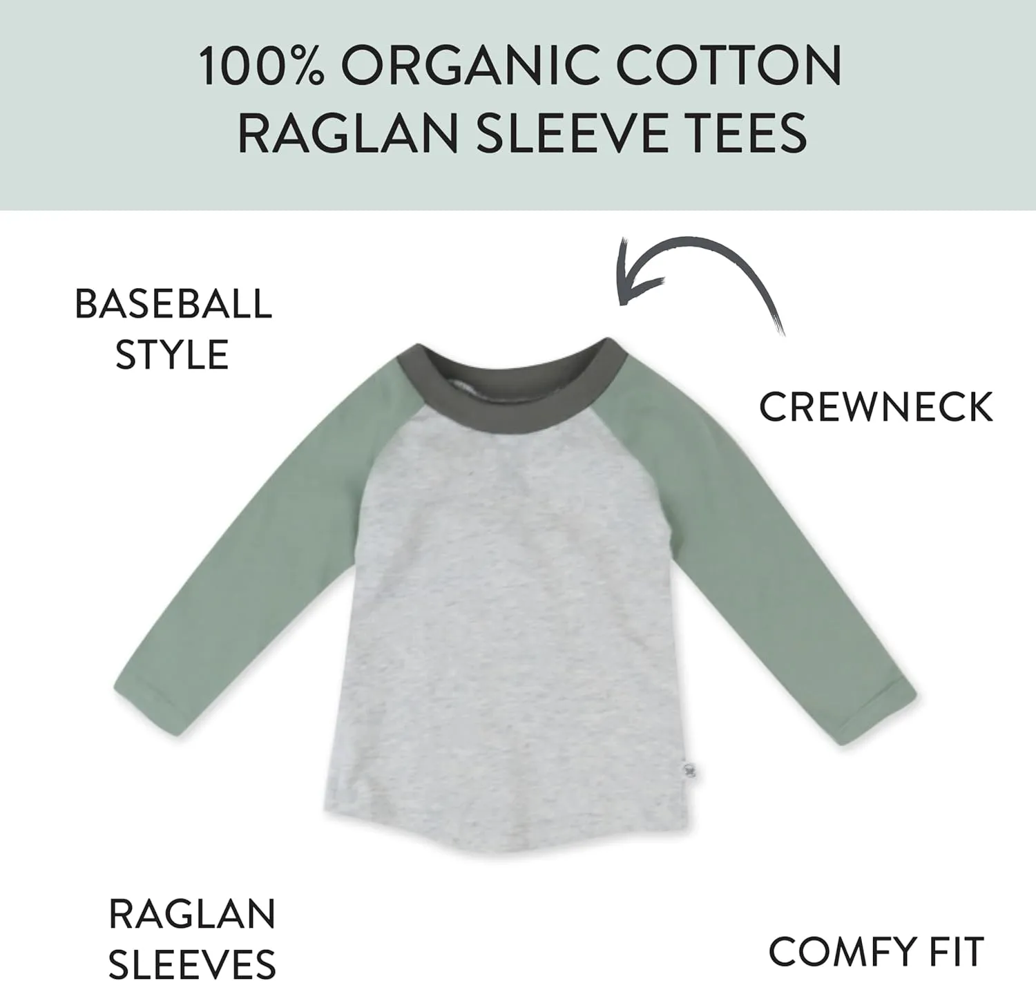 HonestBaby 3-Pack Long Sleeve Baseball Raglan T-Shirt 100% Organic Cotton for Toddler, Infant Baby Boys