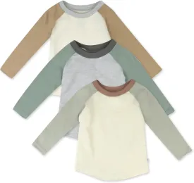 HonestBaby 3-Pack Long Sleeve Baseball Raglan T-Shirt 100% Organic Cotton for Toddler, Infant Baby Boys