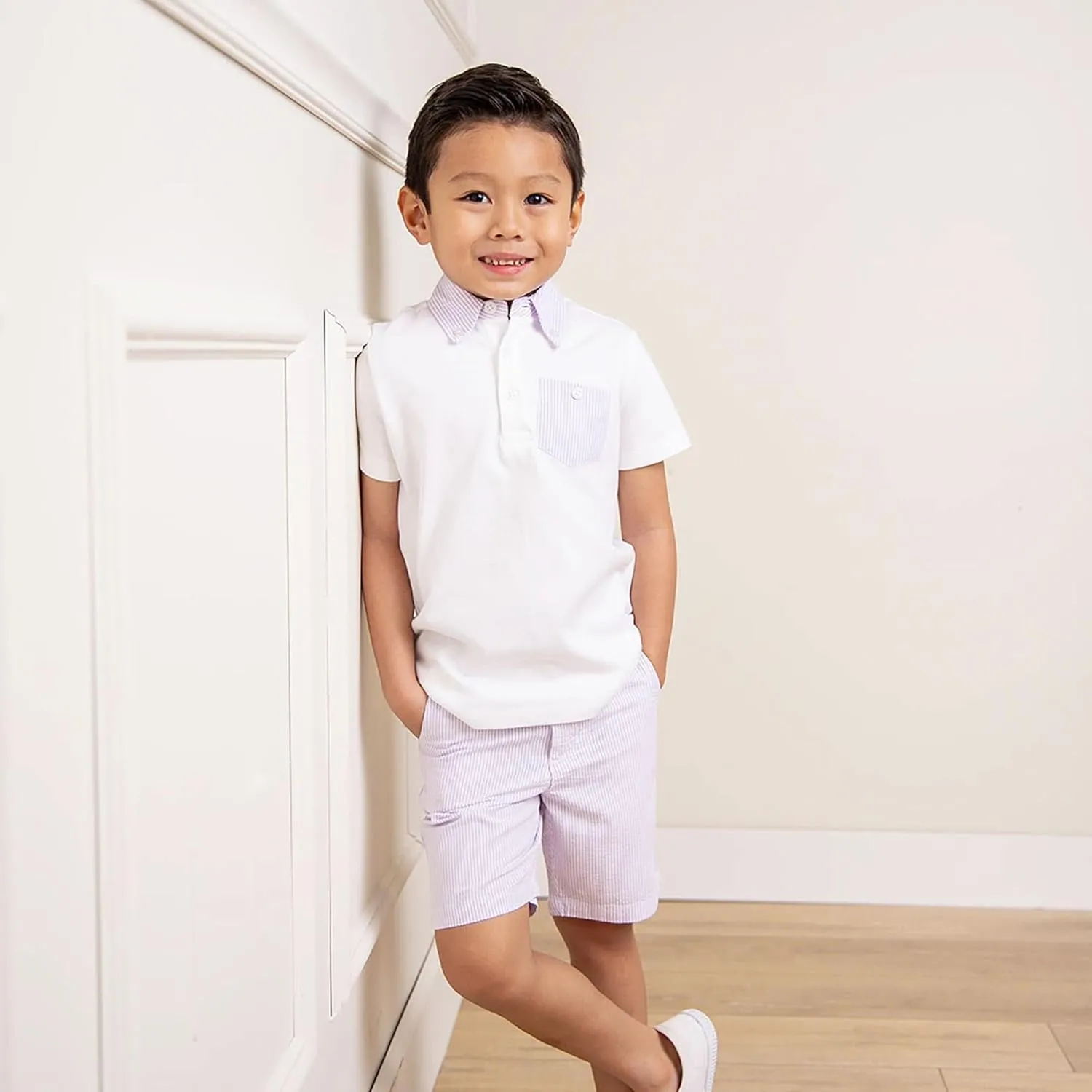 Hope & Henry Boys' Micro Stripe Jersey Short Sleeve Polo Shirt