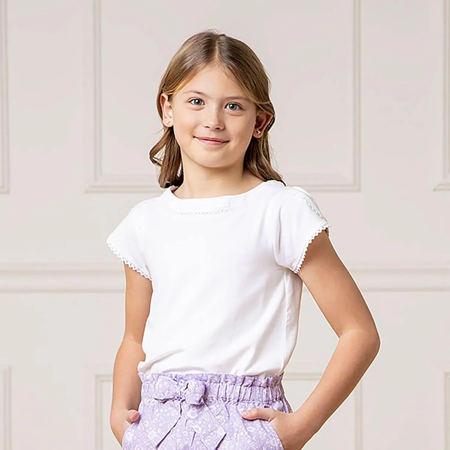 Hope & Henry Girls' Short Sleeve Flutter Sleeve Knit Top