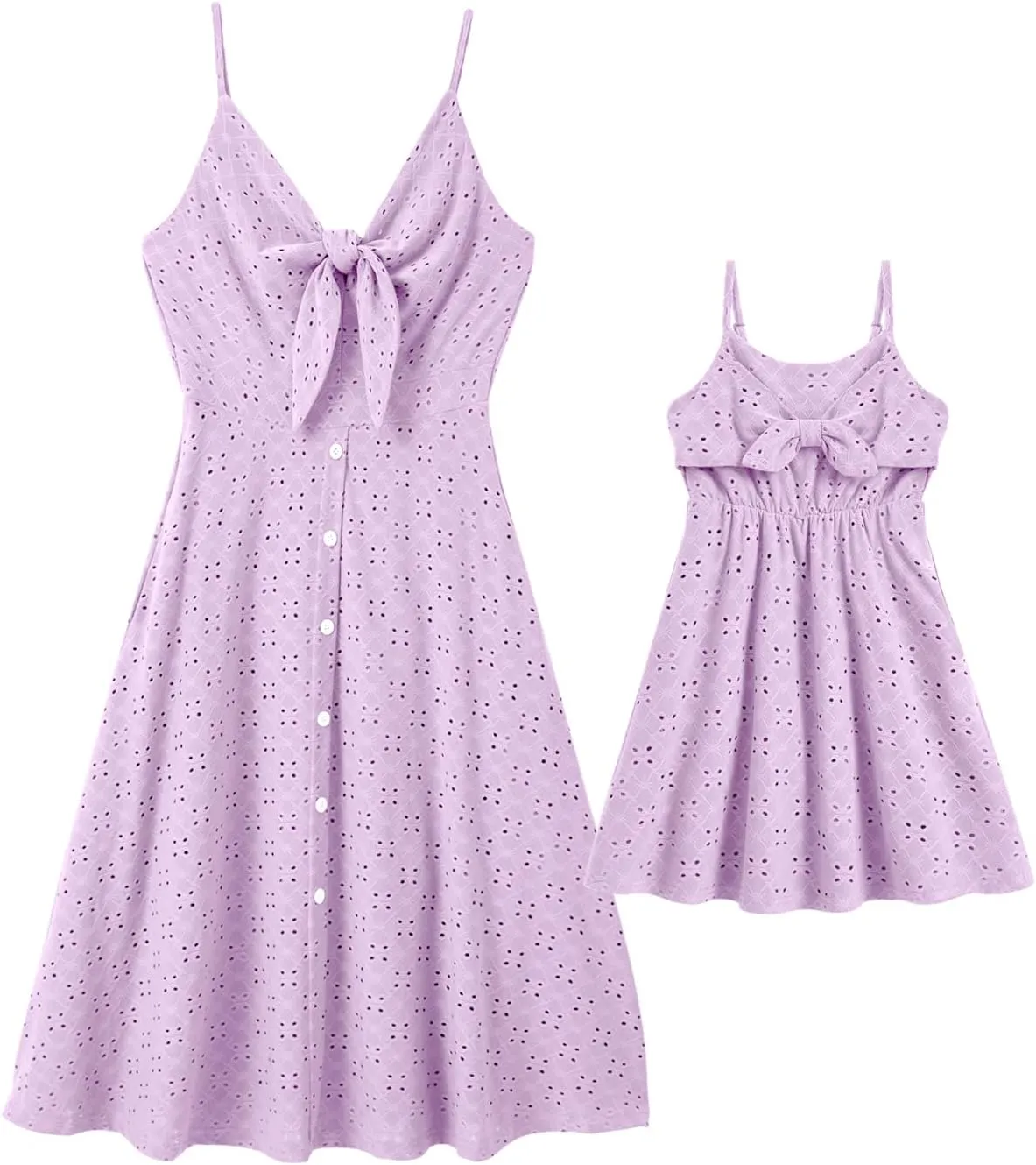 IFFEI Mommy and Me Matching Dresses Womens Eyelet Lace Midi Sundress Sleeveless Summer Dress for Casual Holiday Outfits
