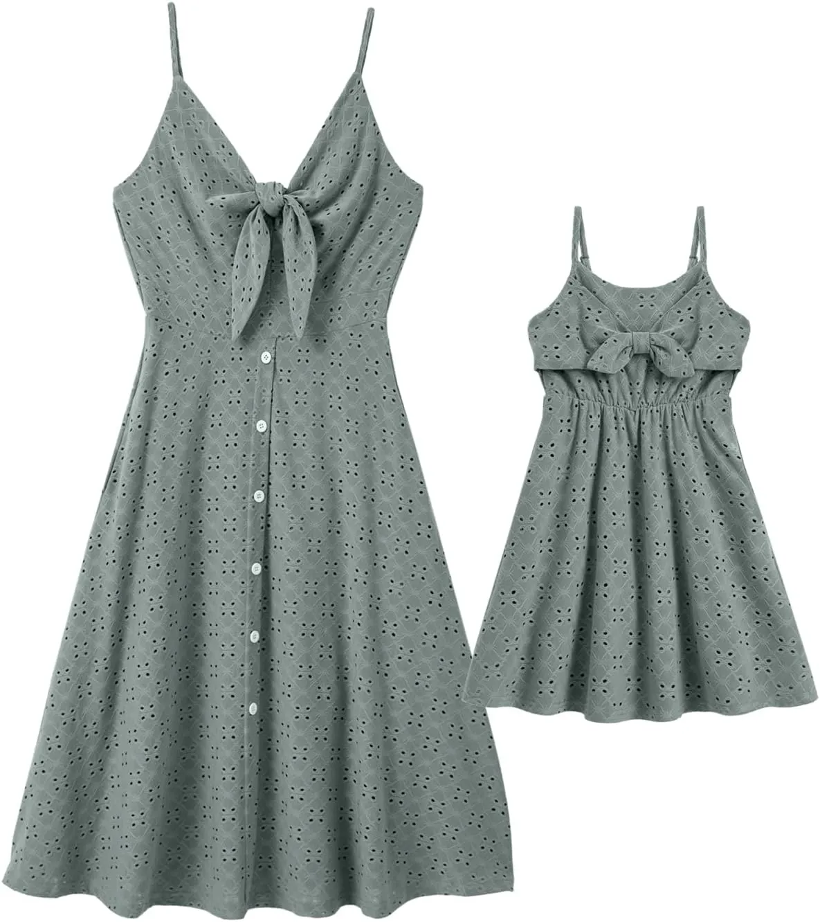 IFFEI Mommy and Me Matching Dresses Womens Eyelet Lace Midi Sundress Sleeveless Summer Dress for Casual Holiday Outfits