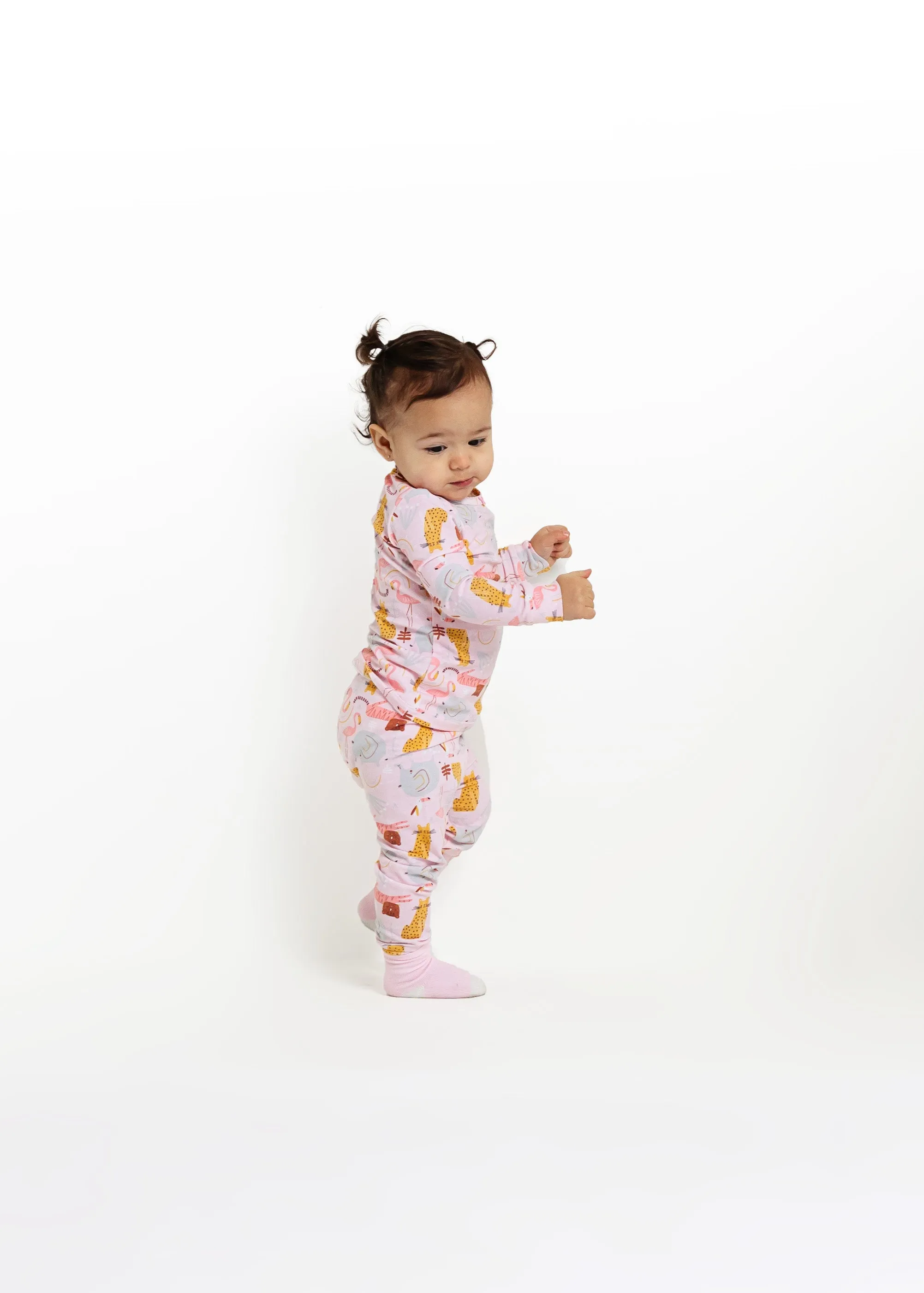 Infant/Toddler Girls Animal Zoo Snug Fit 2-Piece Pajama Sleep Set With Matching Socks