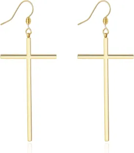 Jeka Hypoallergenic Stainless Steel Cross Earrings Long Dangle Minimalist Jewelry for Women Girls Family Friends Gifts