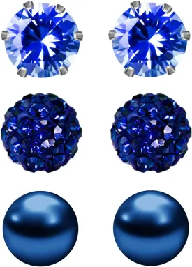 JEWELRIESHOP Birthstone Studs Earring Set Cubic Zirconia Rhinestones Crystal Ball Faux Pearl Stainless Steel Stud Earrings for Women Girl Jewelry Gift (6mm Round,3 Pairs)