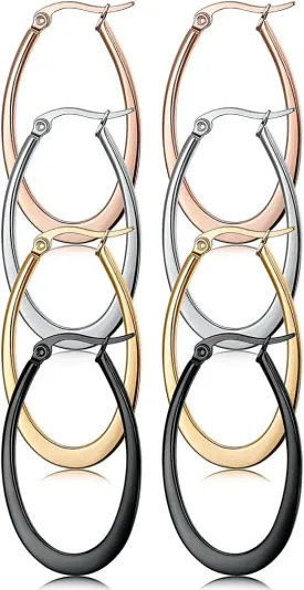 Jstyle 4 Pairs a Set Stainless Steel Teardrop Hoop Earrings for Womens