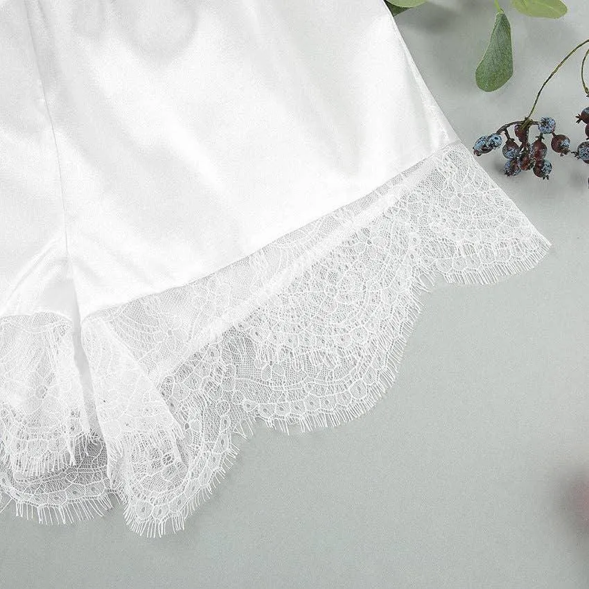 Ladies White Lace Top and Loose Short Paja Set 2S525B