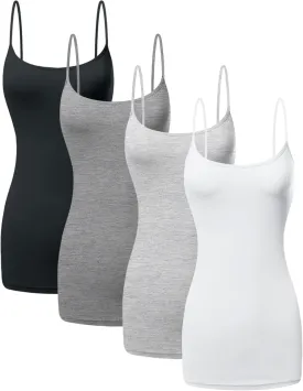 Long Cotton Camisole Spaghetti Strap Tank Top for Women Basic Cami Tops Womens Undershirts - Pack 1-4