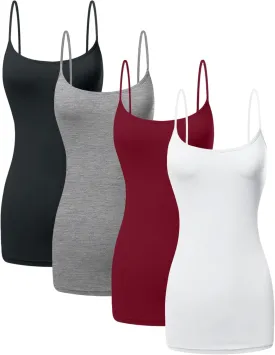 Long Cotton Camisole Spaghetti Strap Tank Top for Women Basic Cami Tops Womens Undershirts - Pack 1-4