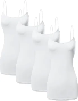 Long Cotton Camisole Spaghetti Strap Tank Top for Women Basic Cami Tops Womens Undershirts - Pack 1-4