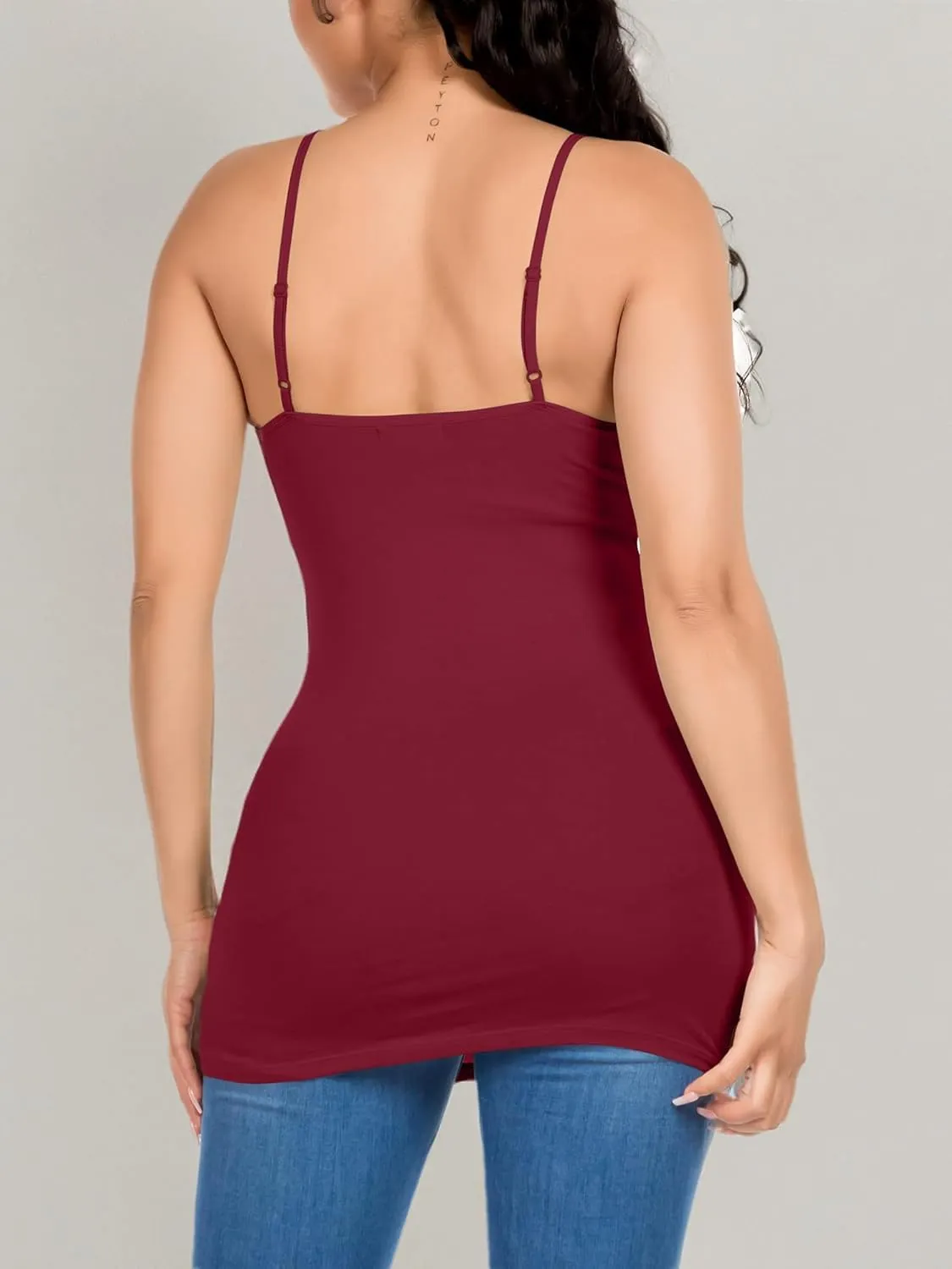 Long Cotton Camisole Spaghetti Strap Tank Top for Women Basic Cami Tops Womens Undershirts - Pack 1-4