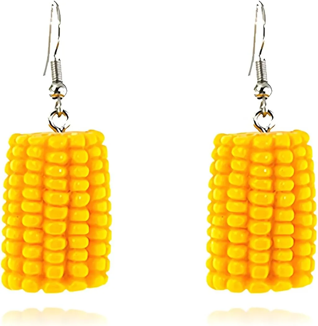 MALOYANVE Corn Earrings for Women 3D Funny Resin Handmade Lightweight Statement Lifelike Food Dangle Drop Earrings Thanksgiving Day Holiday Jewelry