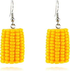 MALOYANVE Corn Earrings for Women 3D Funny Resin Handmade Lightweight Statement Lifelike Food Dangle Drop Earrings Thanksgiving Day Holiday Jewelry