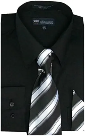 Men's Long Sleeve Dress Shirt with Matching Tie and Handkerchief SG21A