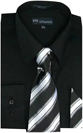 Men's Long Sleeve Dress Shirt with Matching Tie and Handkerchief SG21A