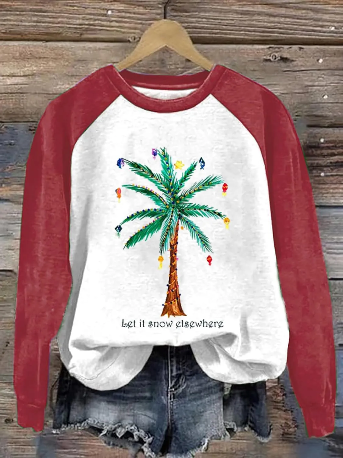Merry Chrismas Plam Tree Sweatshirt Women Hawaii Beach Holiday Shirt Funny Chrismas Graphic Long Sleeve Pullover Tops