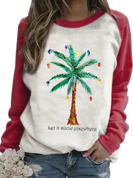 Merry Chrismas Plam Tree Sweatshirt Women Hawaii Beach Holiday Shirt Funny Chrismas Graphic Long Sleeve Pullover Tops