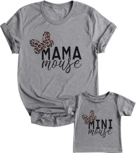Mommy and Me Matching Shirt Outfit Mama Mini Leopard Love Heart Tshirt Mom Daughter Family Matching Set Clothes