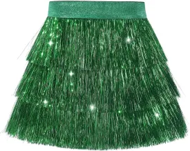 Noomelfish Girls Tinsel Fringe Skirt Sparkly Tassel Metallic Party Skirt(5-12 Years)
