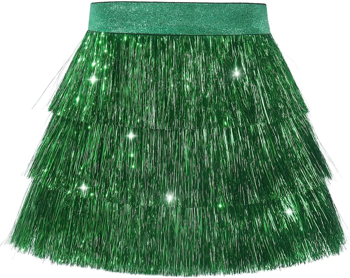 Noomelfish Girls Tinsel Fringe Skirt Sparkly Tassel Metallic Party Skirt(5-12 Years)