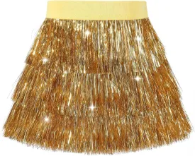 Noomelfish Girls Tinsel Fringe Skirt Sparkly Tassel Metallic Party Skirt(5-12 Years)