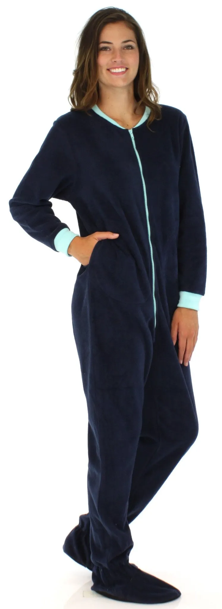 PajamaMania Women’s Fleece Footed Solid Color Onesie Pajamas Jumpsuit
