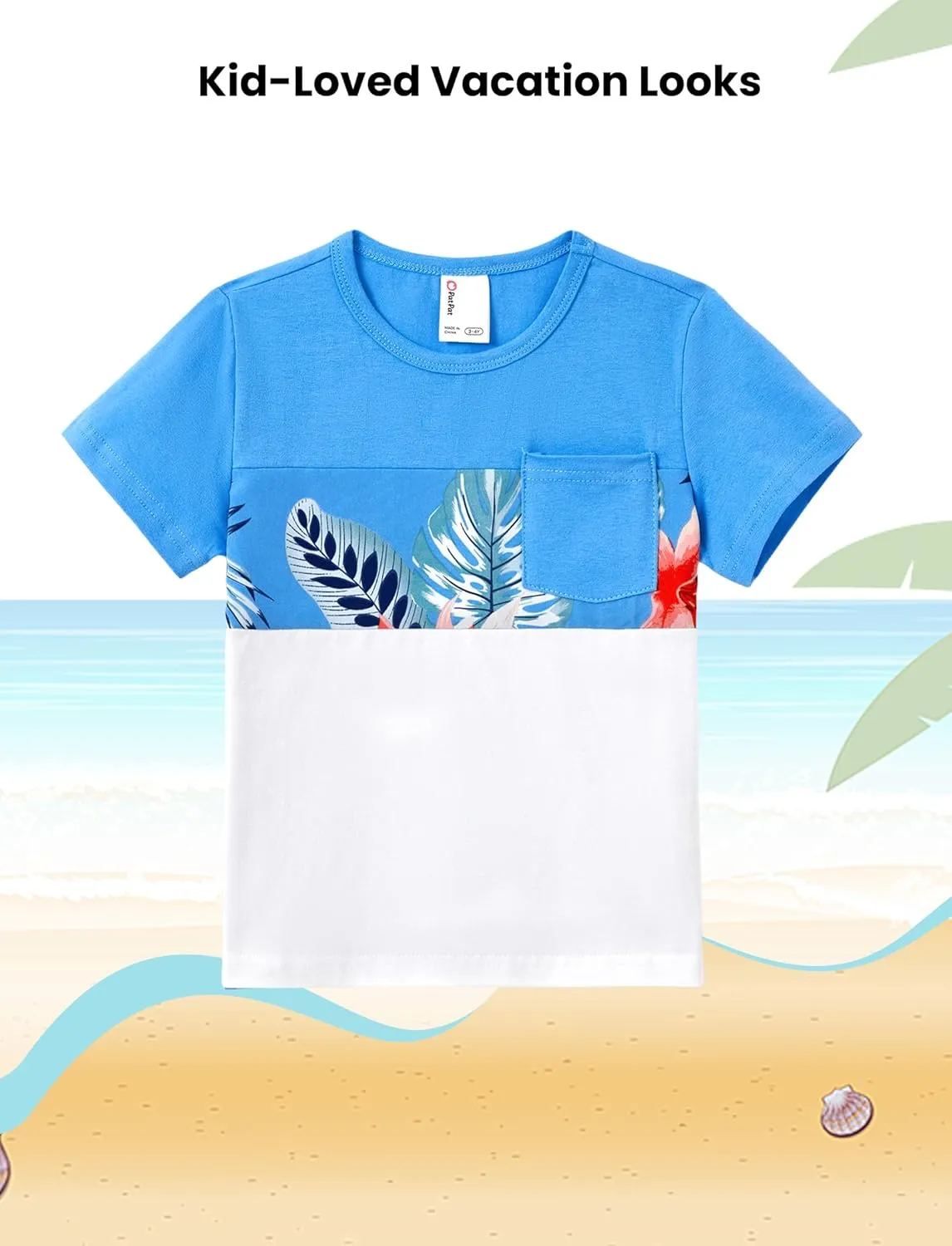 PATPAT Family Matching Outfits Mommy and Me Dresses Hawaiian Tropical Vacation Beach Spaghetti Strap Dress and Shirt
