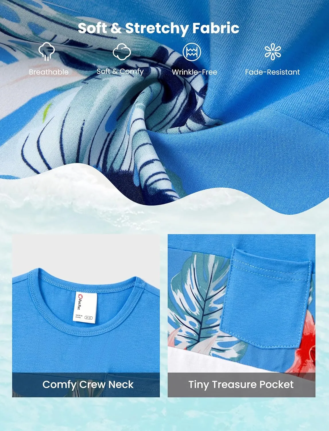 PATPAT Family Matching Outfits Mommy and Me Dresses Hawaiian Tropical Vacation Beach Spaghetti Strap Dress and Shirt