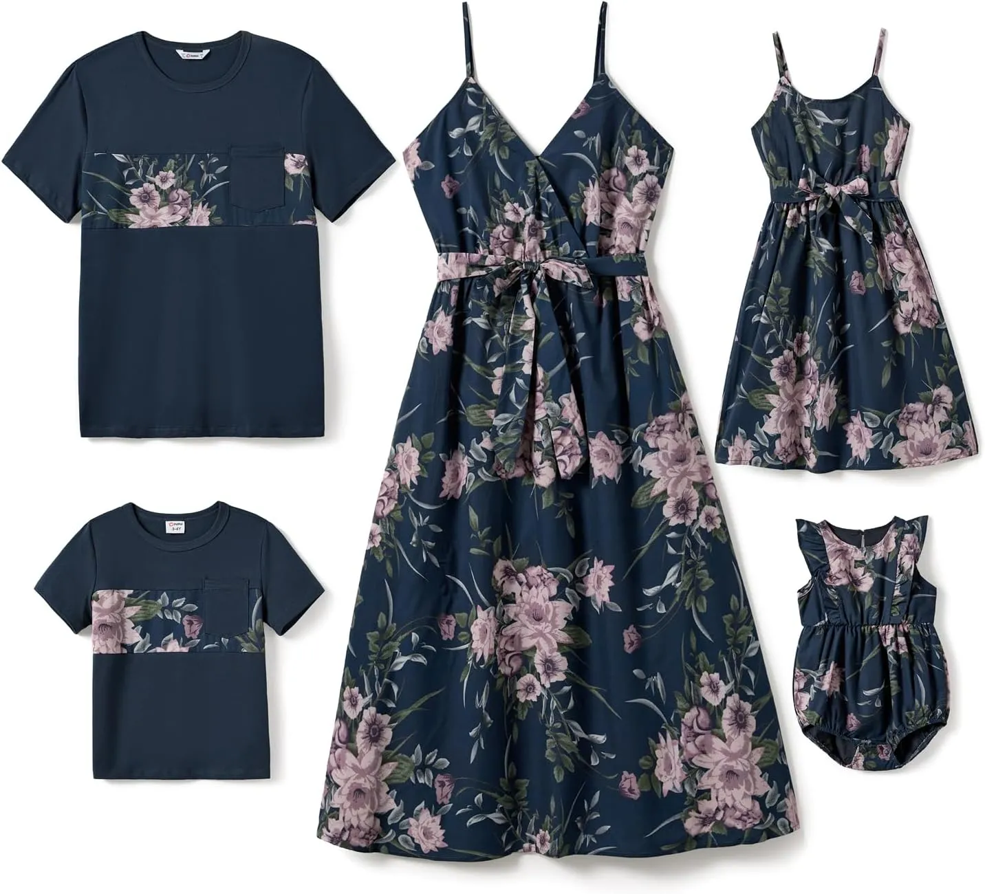 PATPAT Family Matching Outfits Mommy and Me Dresses Hawaiian Tropical Vacation Beach Spaghetti Strap Dress and Shirt