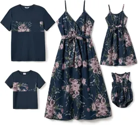 PATPAT Family Matching Outfits Mommy and Me Dresses Hawaiian Tropical Vacation Beach Spaghetti Strap Dress and Shirt